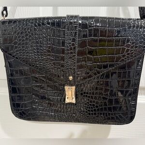 Black Croc Embossed Patent Leather Shoulder Bag